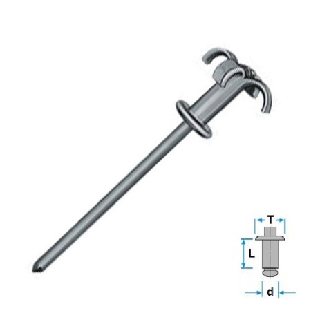 Rivetto graf in alluminio testa larga Ø 5x20 mm - T: 14 mm 