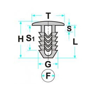 Bottone di fissaggio per foro Ø 6.5 mm, per rivestimenti, locari passaruota, pannelli e tappeti Fiat, Alfa Romeo, Iveco e Lancia