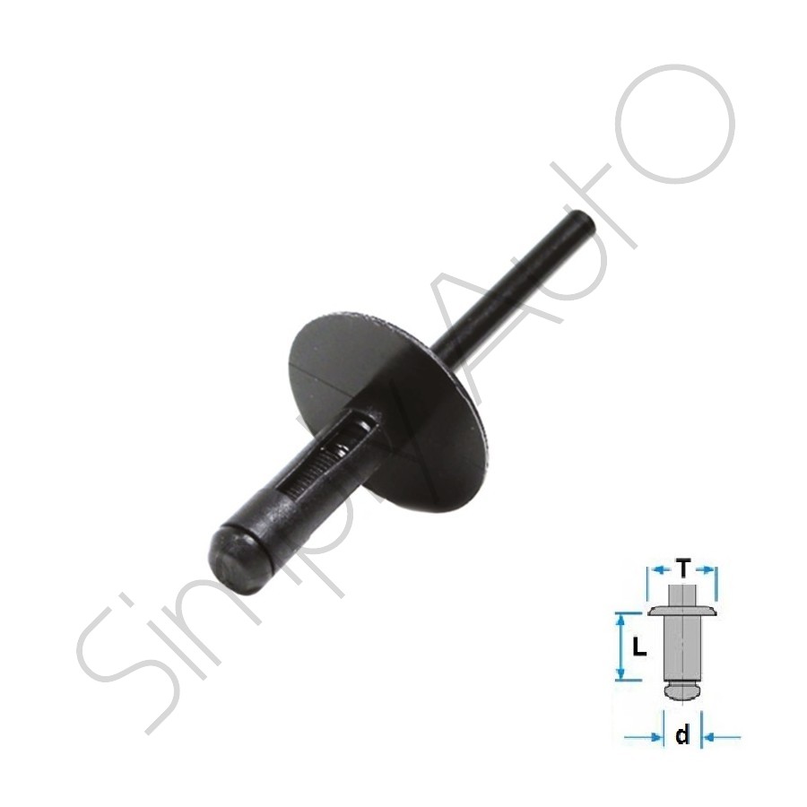 Rivetto fiore in plastica nero testa larga, per locari passaruota BMW X3 e X5 adattabile vari modelli Ø 5.7x18 mm