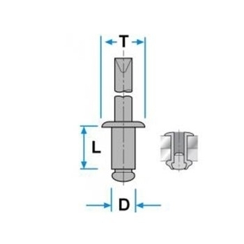 Rivetto specifico in alluminio completo di boccola in plastica Ø 4.8x14 mm per fissaggio paraurti Ford vari modelli